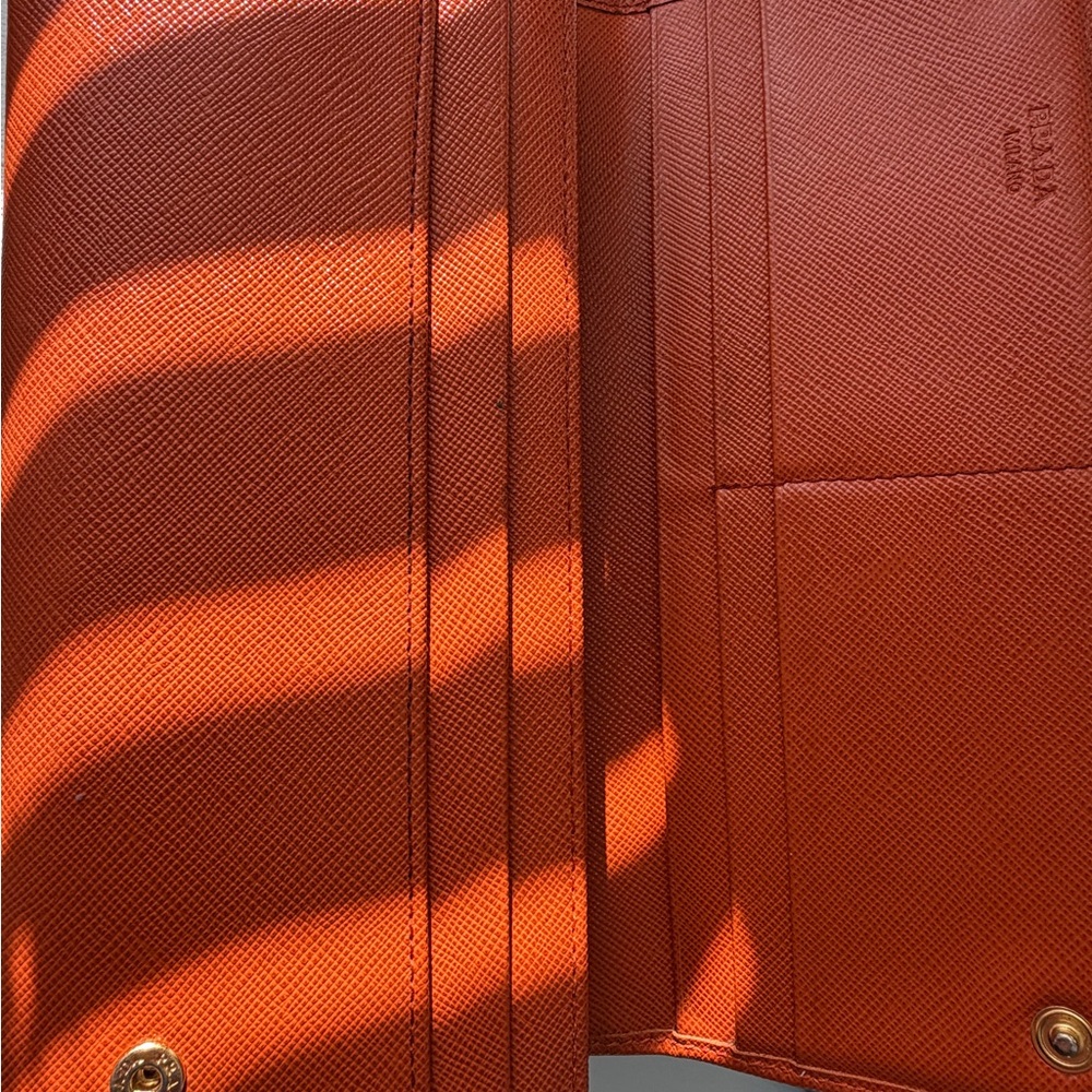 Prada Saffiano Leather Wallet in Bold Orange W box - Picture 5 of 6